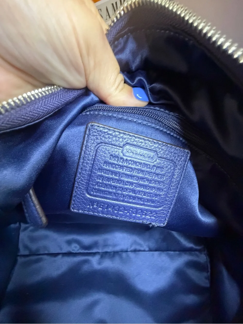 Coach Park Carrie Navy Denim Signature Canvas Tote with Blue Leather Trim